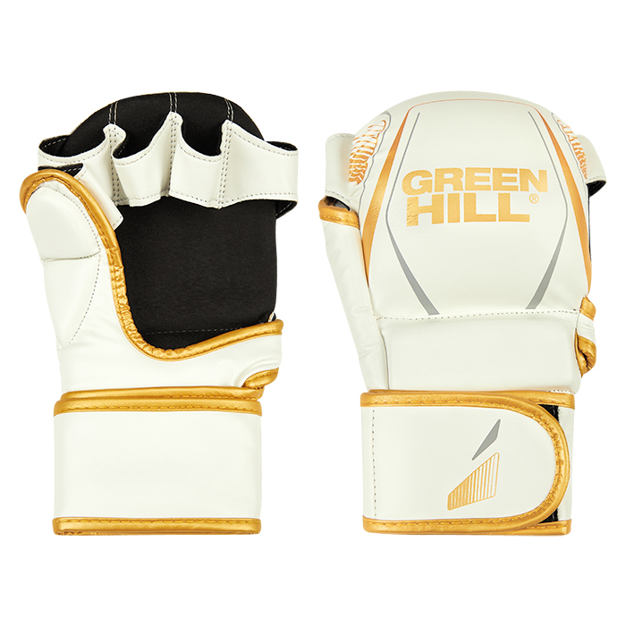  Гибридные перчатки GREEN HILL для MMA бело-золотые 