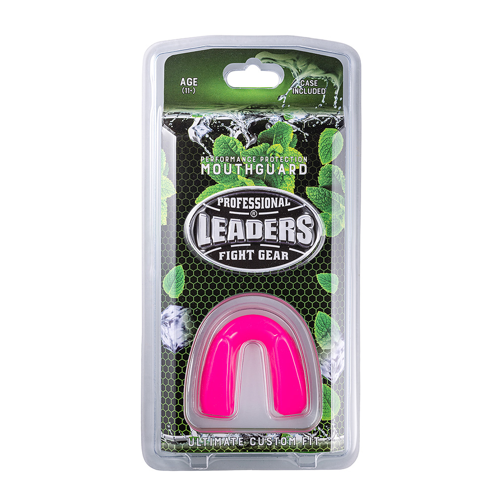  Капа боксерская LEADERS мятная с футляром розовый 