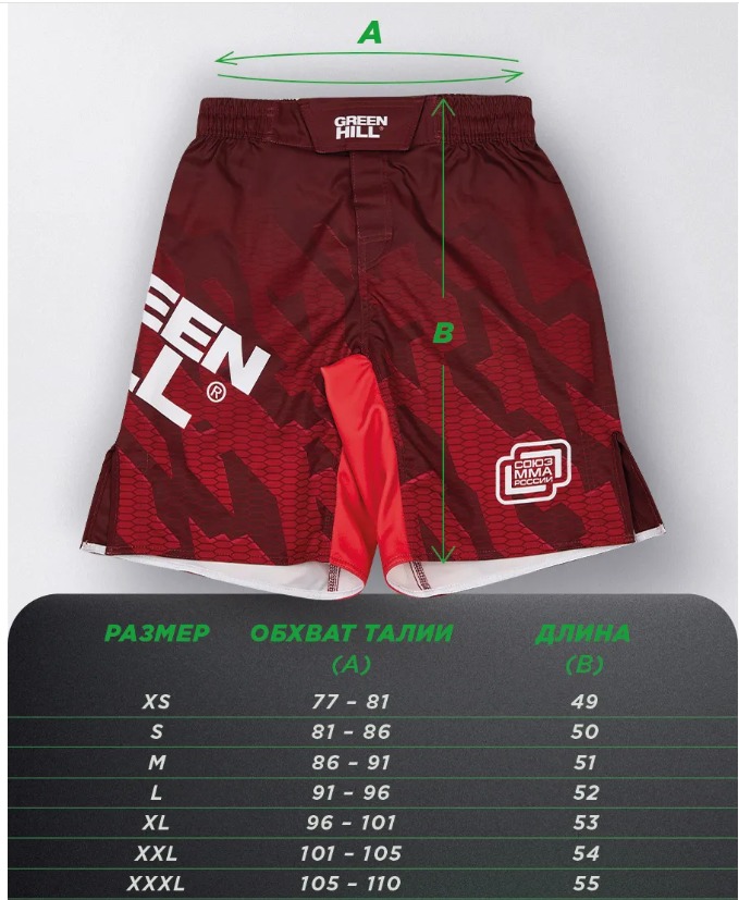  Шорты GREEN HILL СОЮЗ ММА РОССИИ красные 