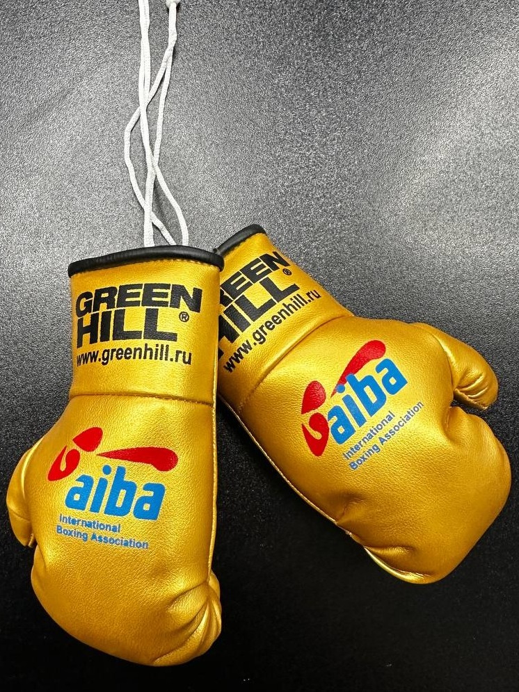  Сувенирные боксерские перчатки Green Hill AIBA золотые 