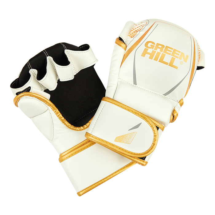  Гибридные перчатки GREEN HILL для MMA бело-золотые 