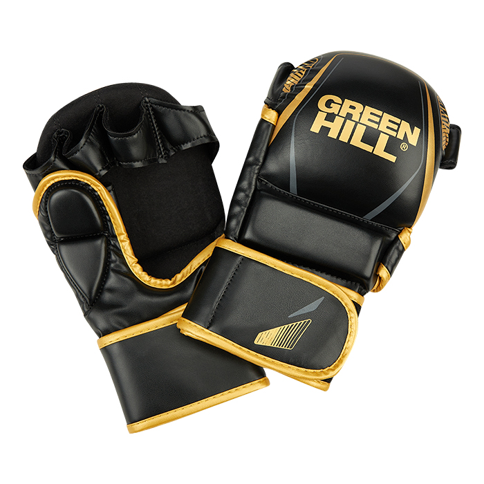  Гибридные перчатки GREEN HILL для MMA черно-золотые 