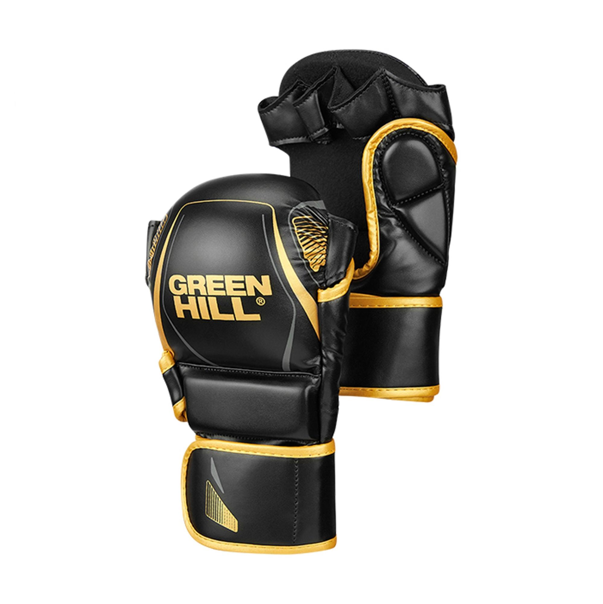  Гибридные перчатки GREEN HILL для MMA черно-золотые 