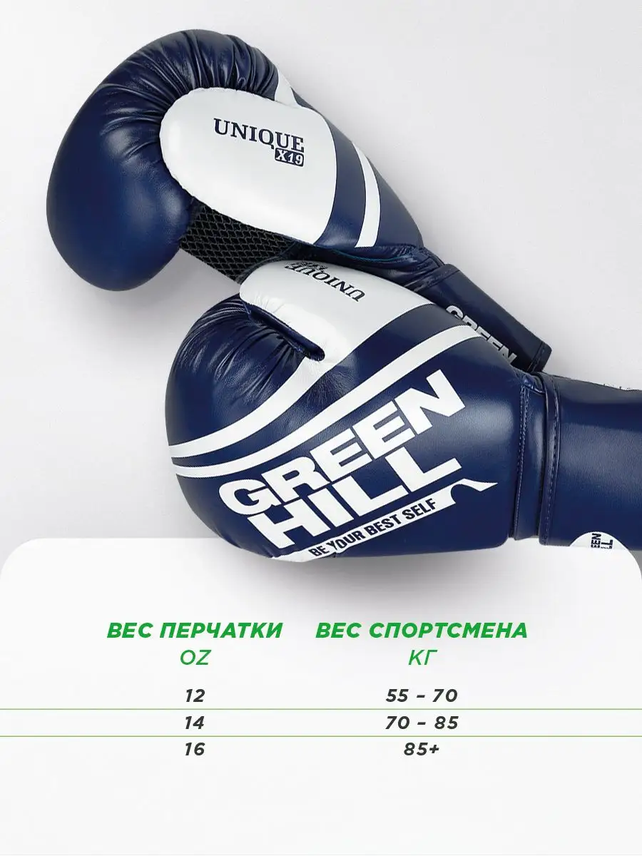  Боксерские перчатки GREEN HILL UNIQUE сине-белые 