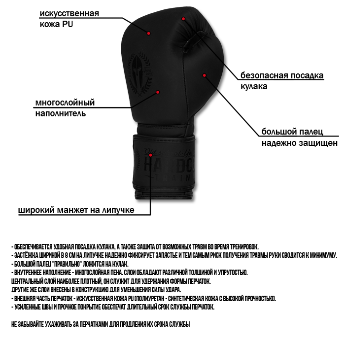  Боксерские перчатки Hardcore Training helmet PU black 
