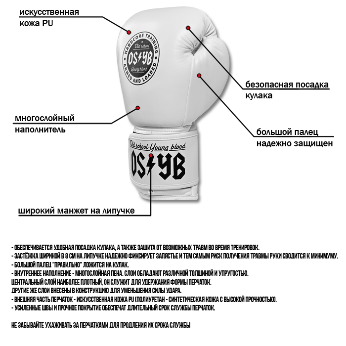  Боксерские перчатки Hardcore Training OSYB PU белые 