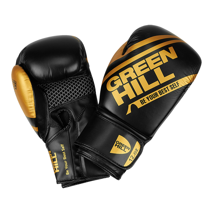  Боксерские перчатки Green Hill UNIQUE черно-золотые 