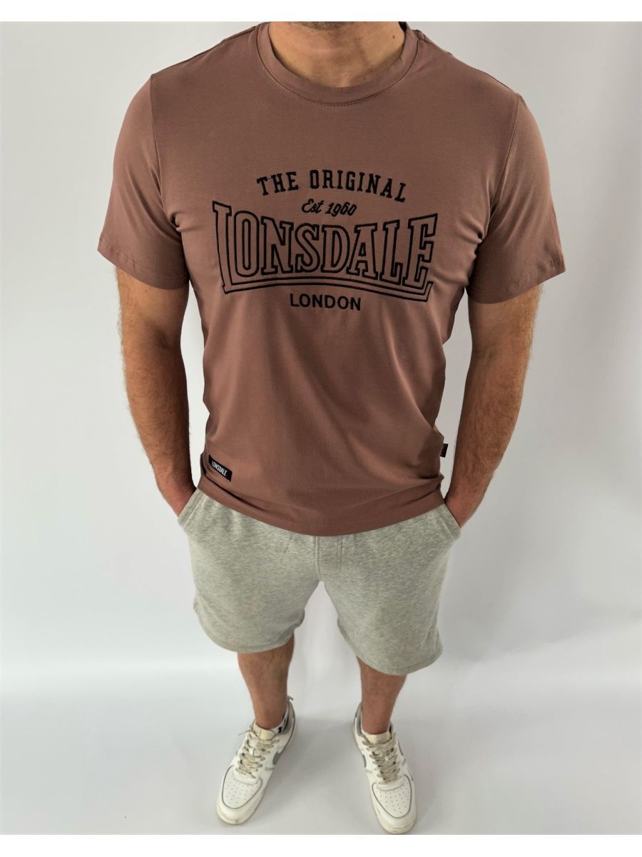 Футболка Lonsdale Big Logo вышивка коричневая — фото