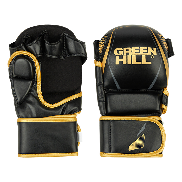  Гибридные перчатки GREEN HILL для MMA черно-золотые 