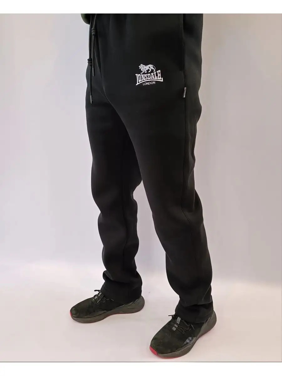  Спортивные штаны Lonsdale BK прямые с флисом черные  