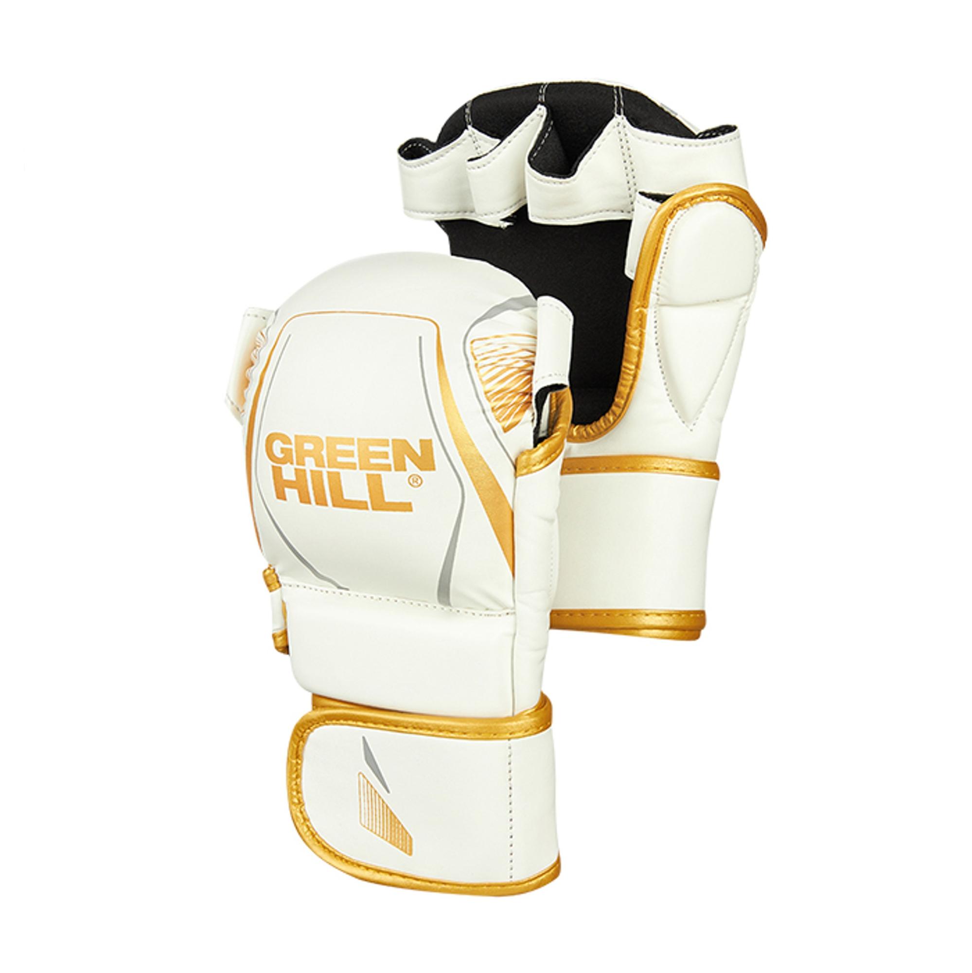  Гибридные перчатки GREEN HILL для MMA бело-золотые 