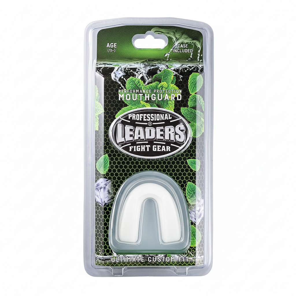  Капа боксерская LEADERS мятная с футляром белый 