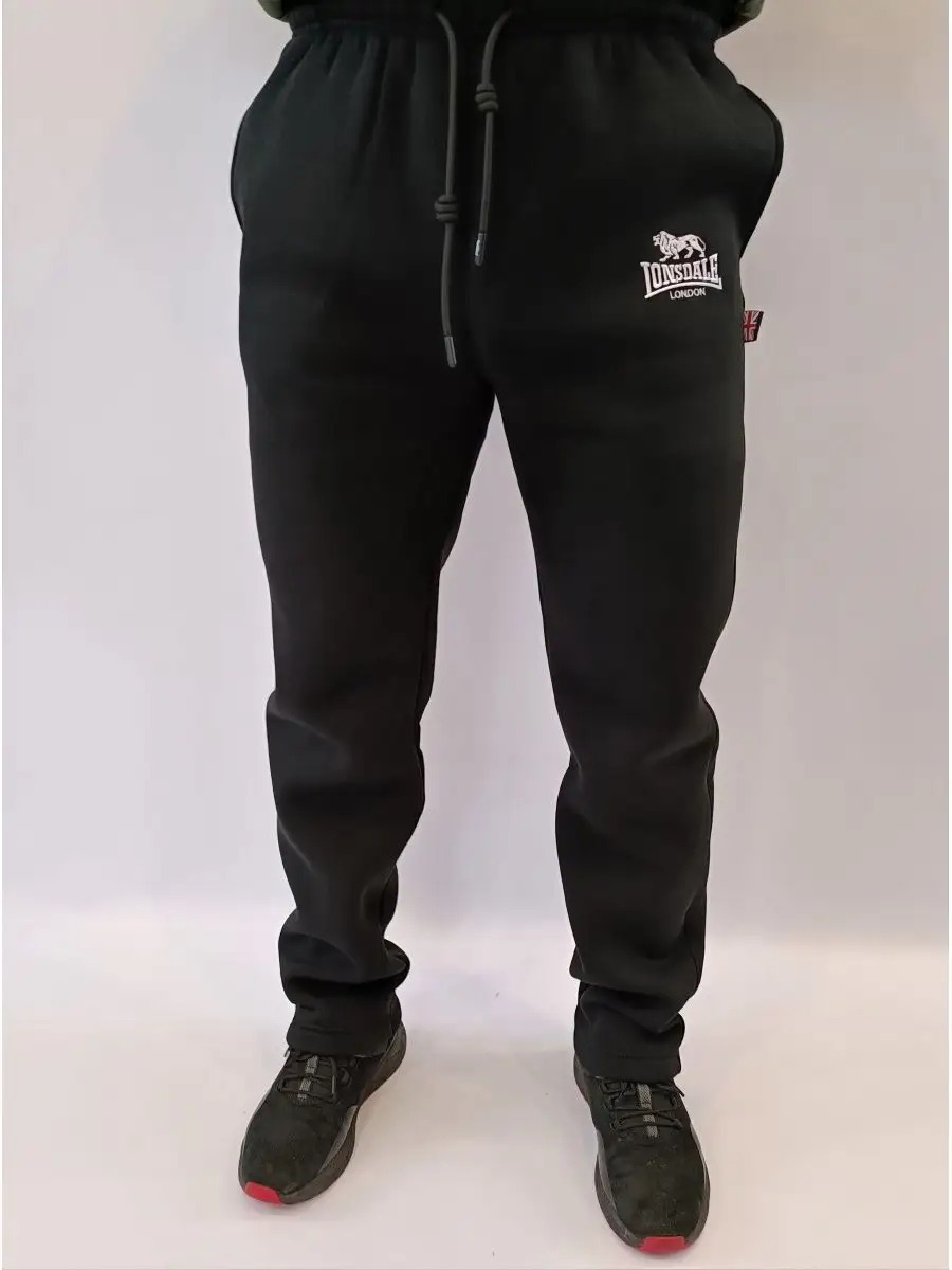  Спортивные штаны Lonsdale BK прямые с флисом черные  