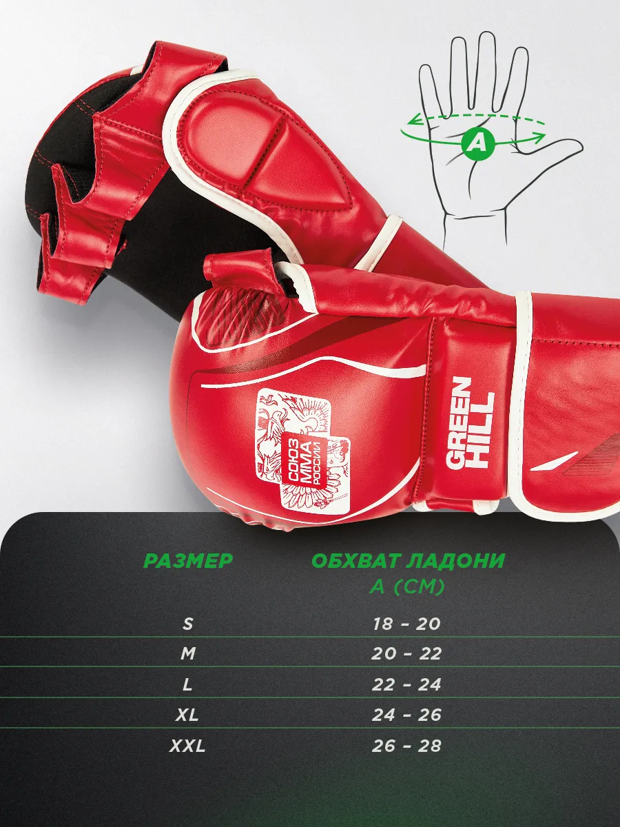  Перчатки GREEN HILL СОЮЗ MMA РОССИИ красные 