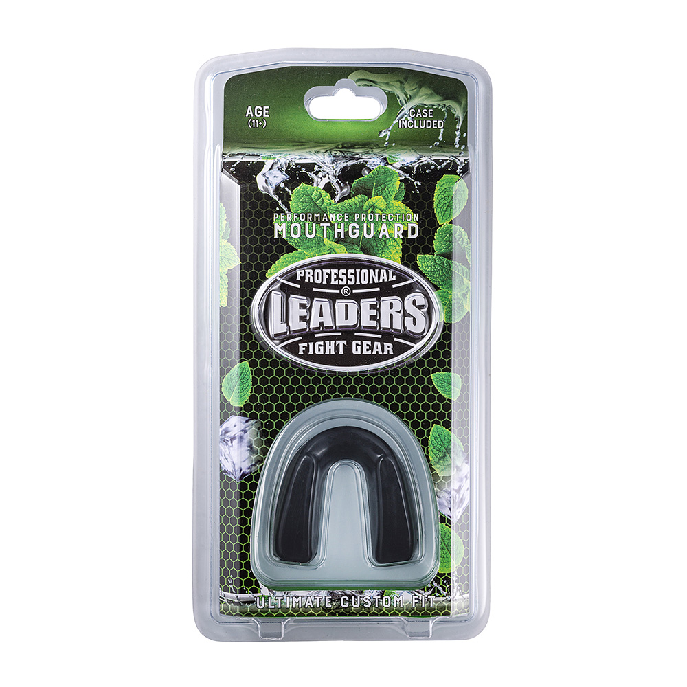  Капа боксерская LEADERS мятная с футляром черный 